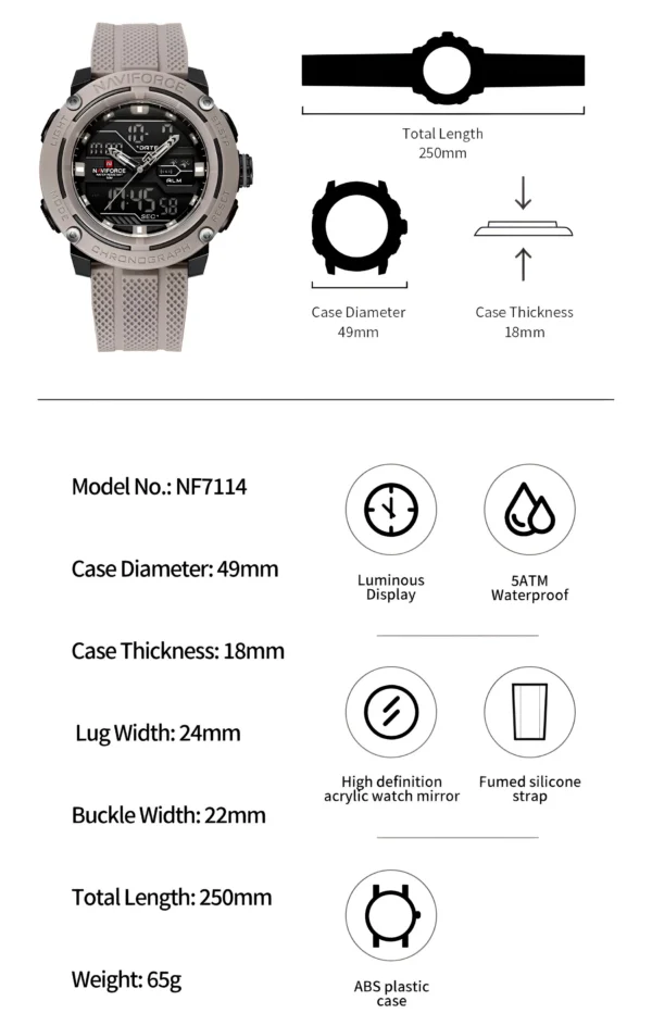 Reloj Naviforce Deportivo Nf7114 Goma Le - Imagen 2