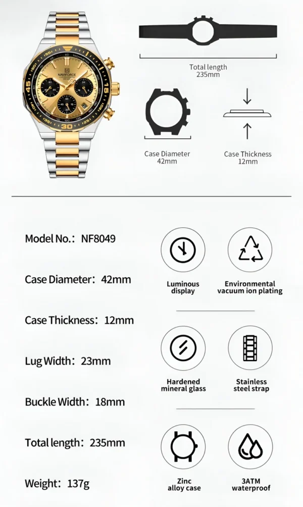 Reloj Naviforce Casual Nf8049 Crono Homb - Imagen 3